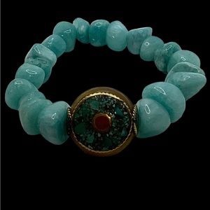 Tibetan Yellow Turquoise and Jade Handmade Bracelet